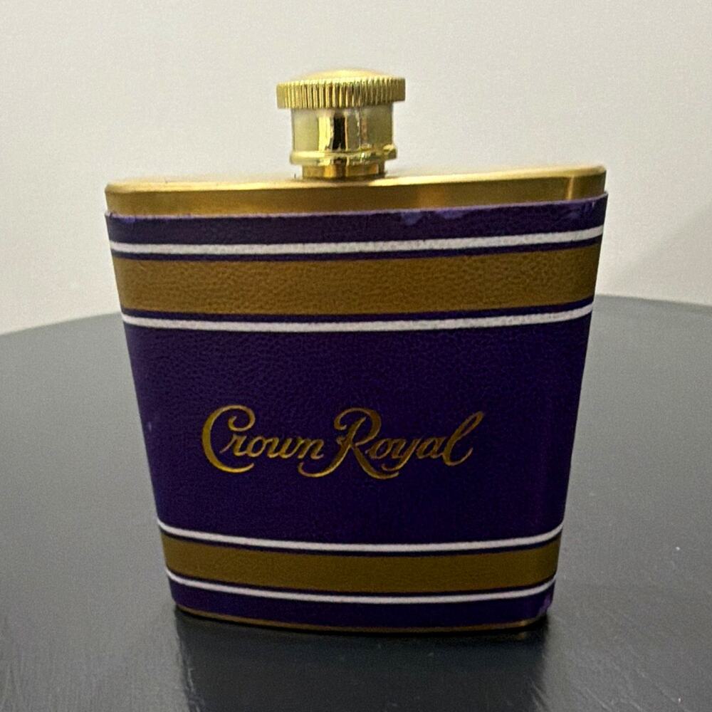 Crown Royal Purple/Gold Stripe Stainless Steel 6 oz Pocket Flask Screw Top